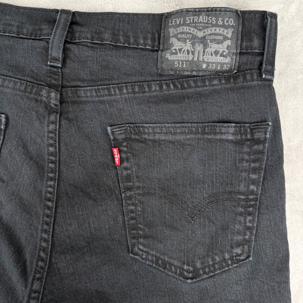 Levi's Jeans Mens 33x32 (Fits 33x31.5) Black 511 Slim Fit Dark Wash Classic - Picture 12 of 12